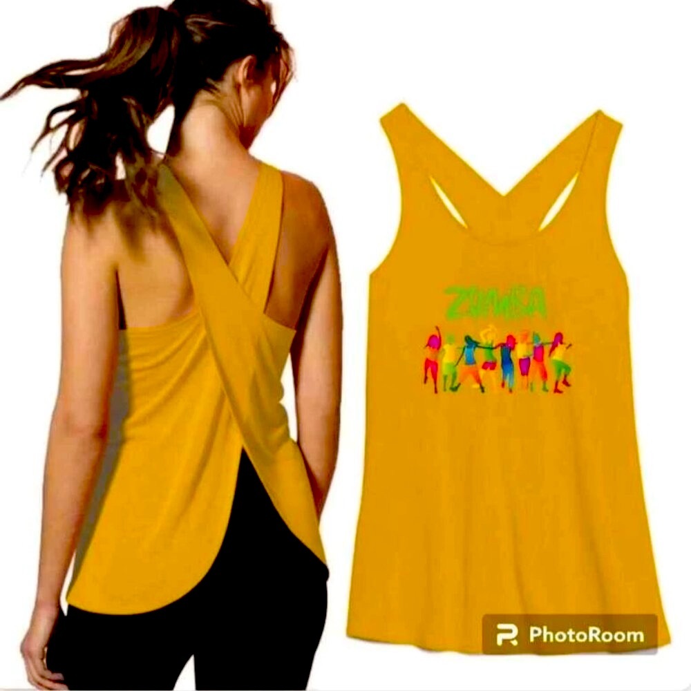 Zumba CrissCross Back Sleeveless Top Athletic Workout Large Size Orange - BNWOT